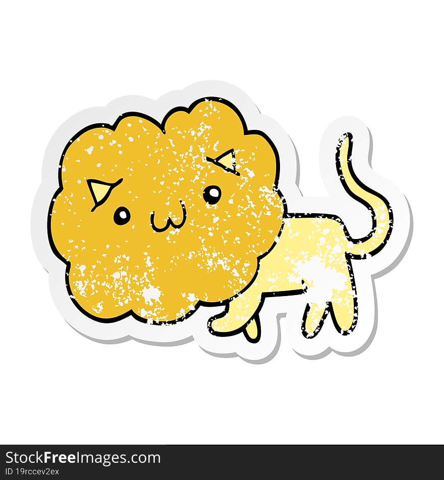 distressed sticker of a cartoon lion