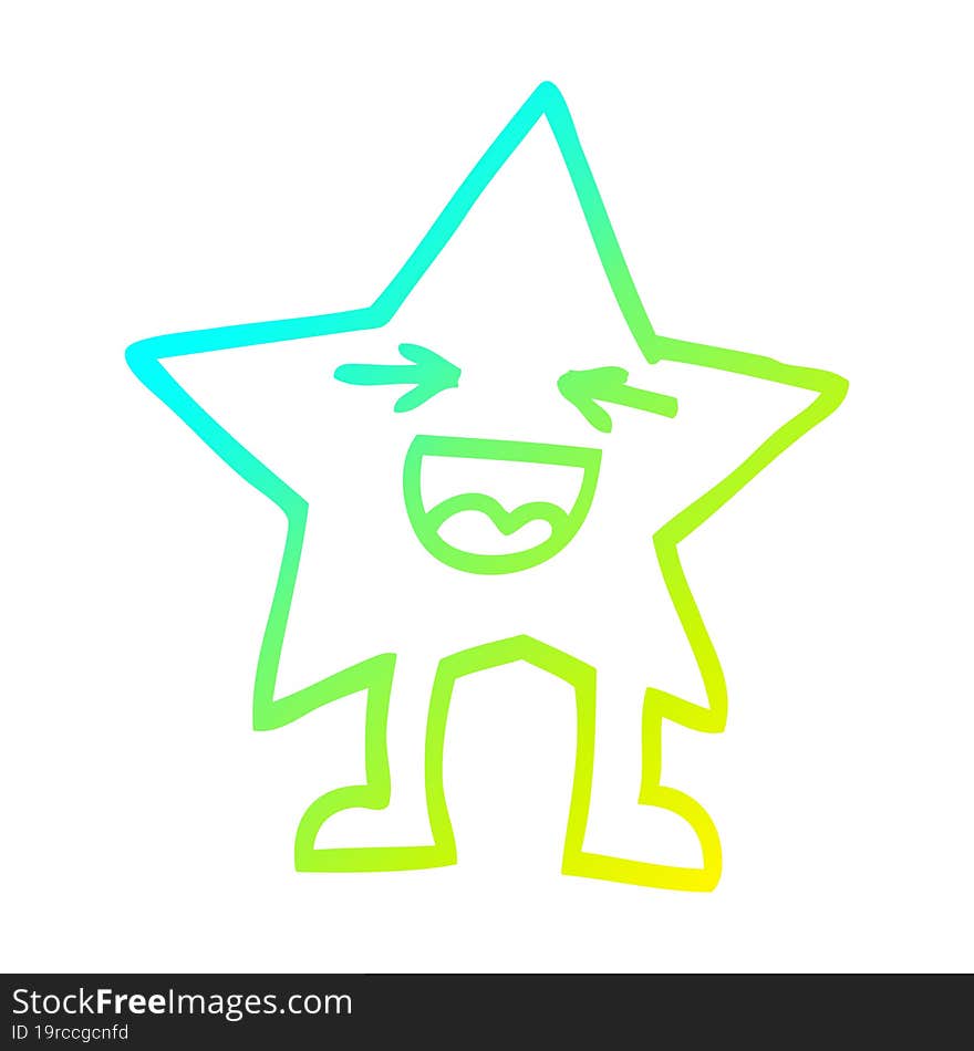 cold gradient line drawing cartoon laughing star character