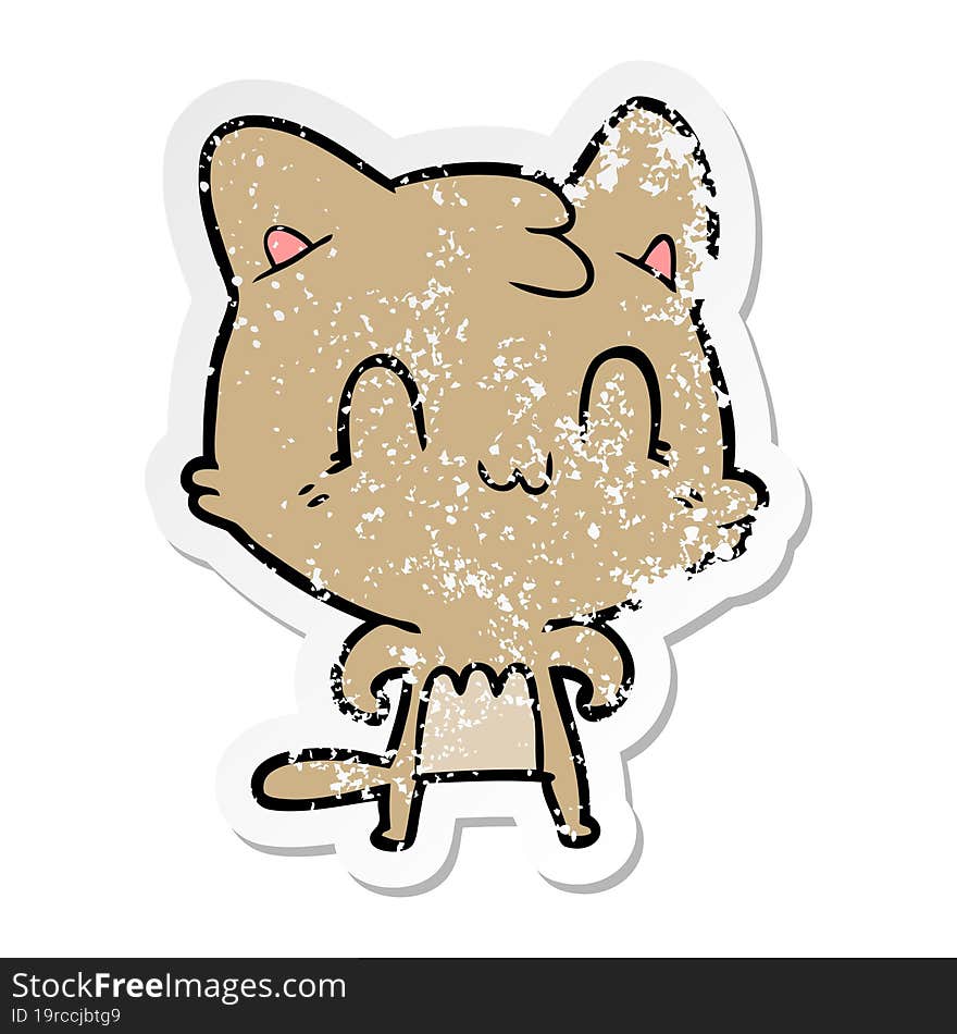 Distressed Sticker Of A Cartoon Happy Cat