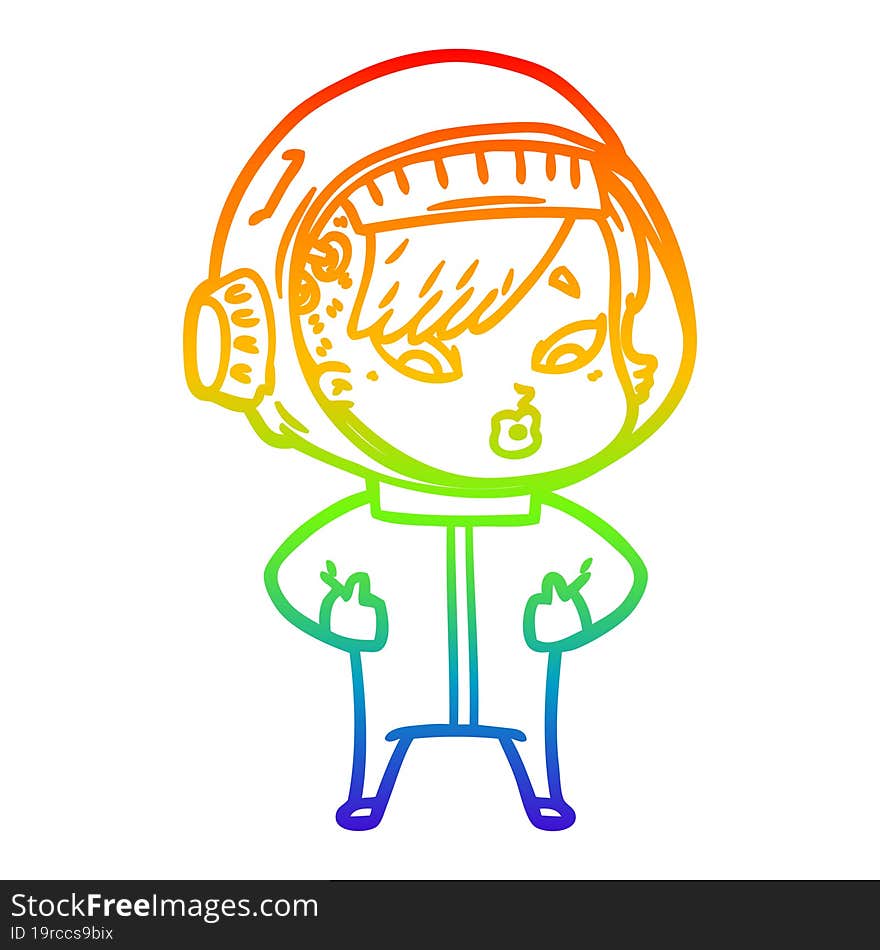 rainbow gradient line drawing cartoon astronaut woman