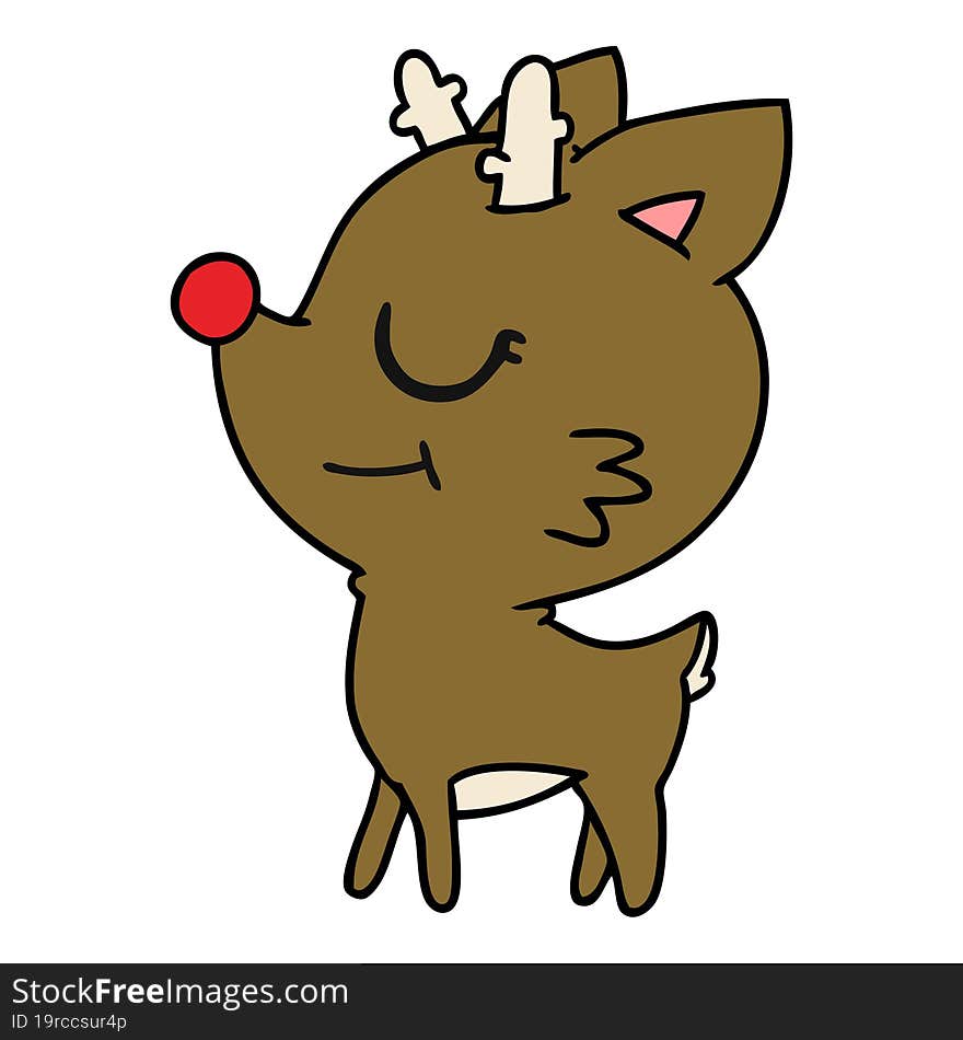 cartoon of cute red nosed reindeer