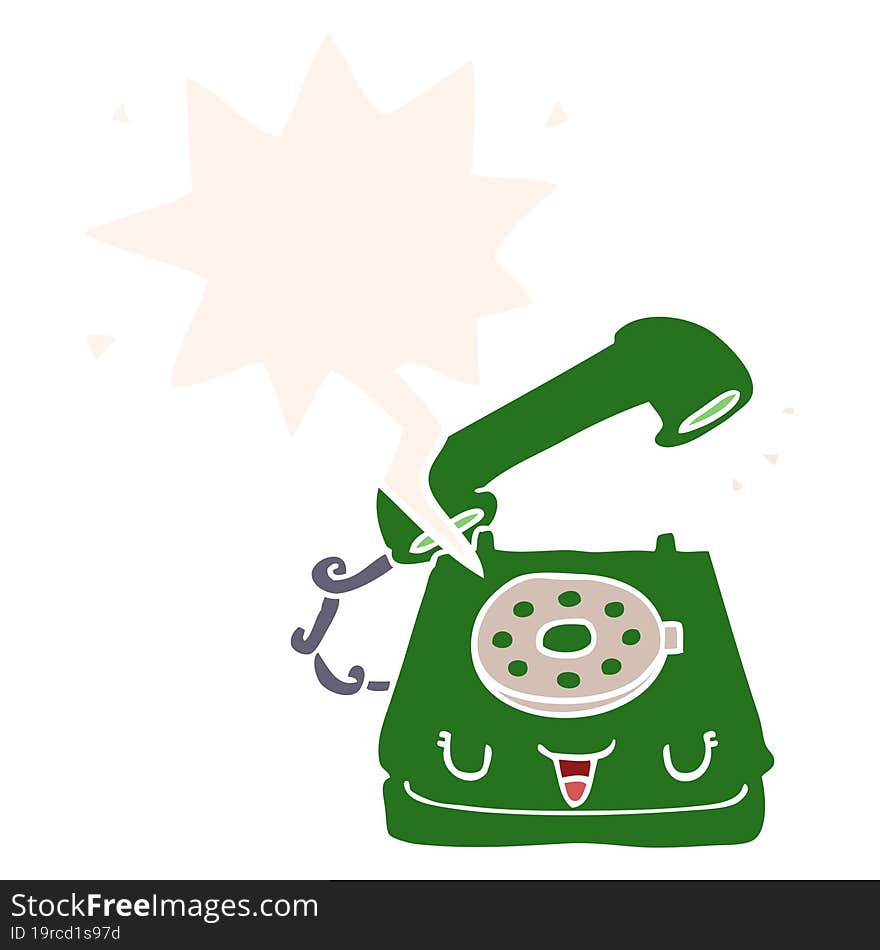 Cute Cartoon Telephone And Speech Bubble In Retro Style