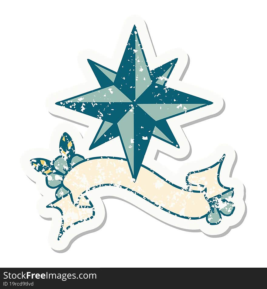 Grunge Sticker With Banner Of A Star