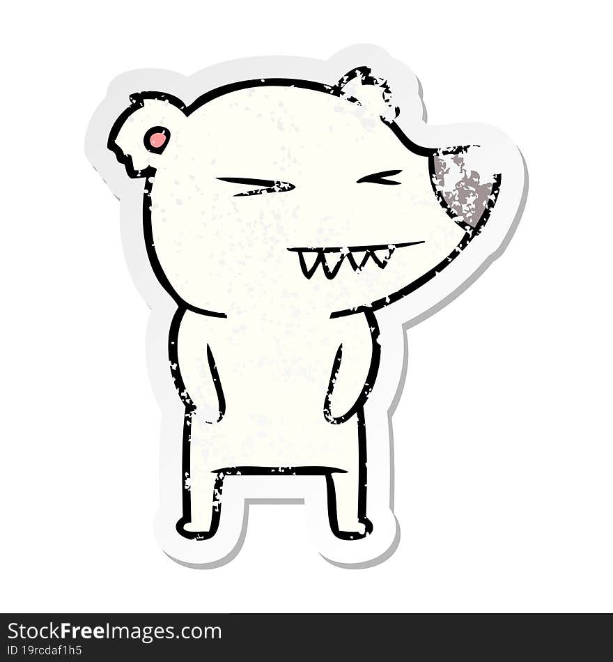 distressed sticker of a angry polar bear cartoon