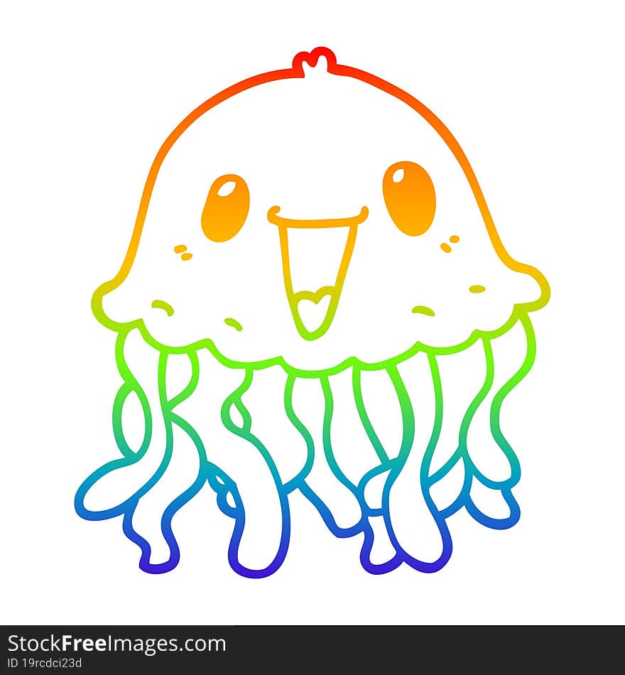 rainbow gradient line drawing cartoon jellyfish