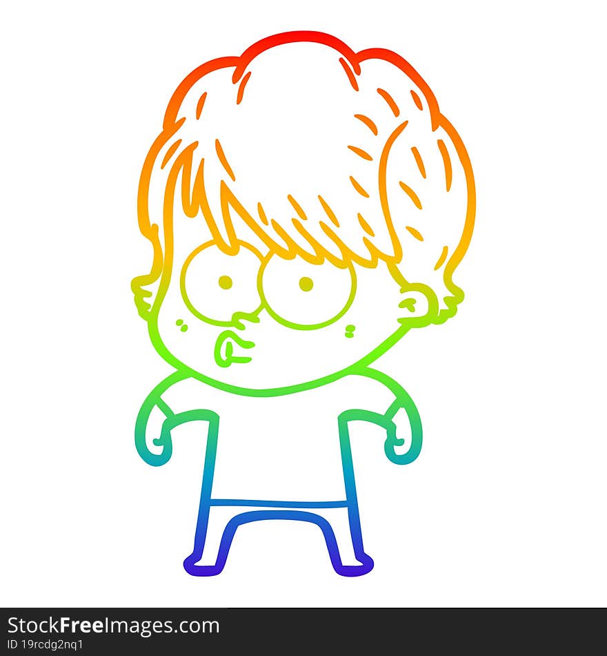 rainbow gradient line drawing of a cartoon woman