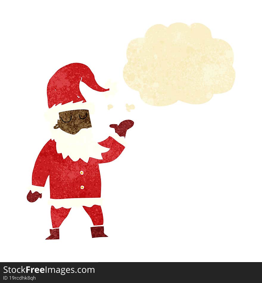 cartoon santa claus with thought bubble