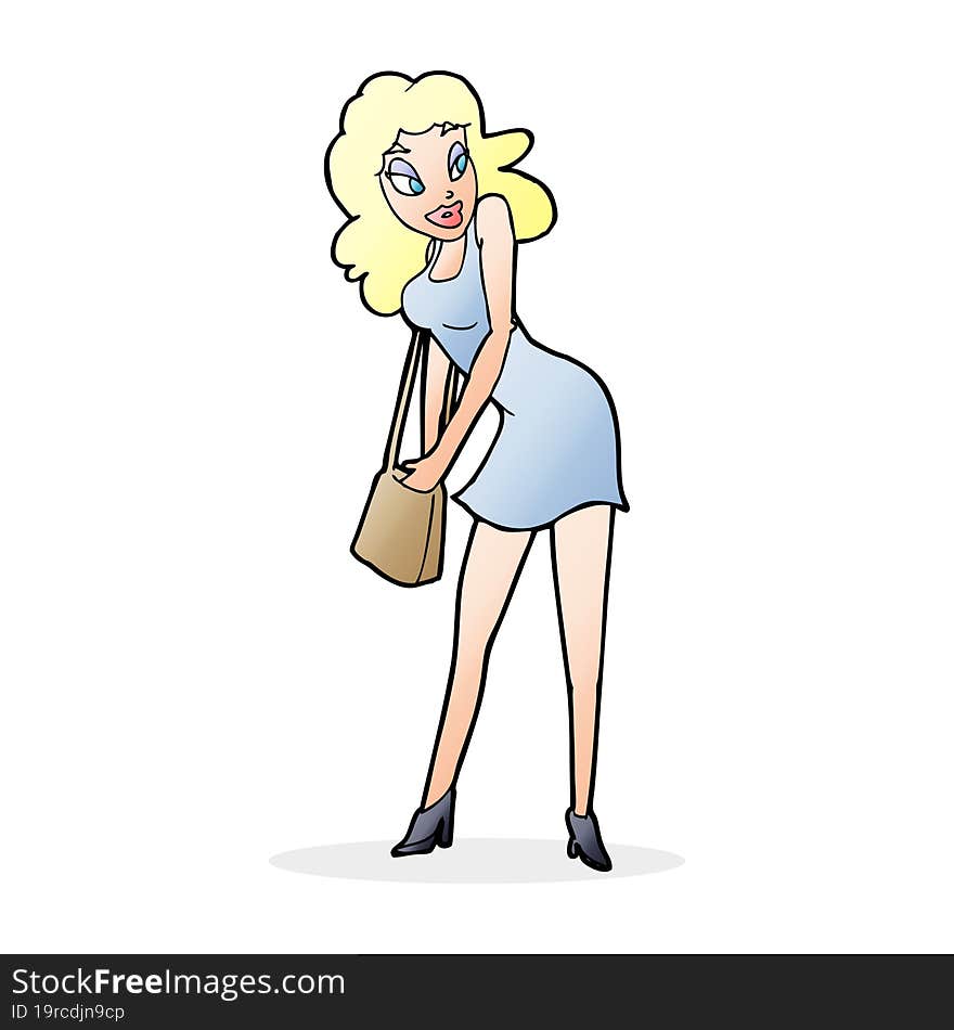 cartoon woman looking in handbag