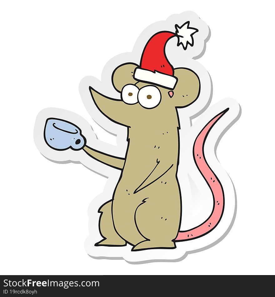 sticker of a cartoon mouse wearing christmas hat