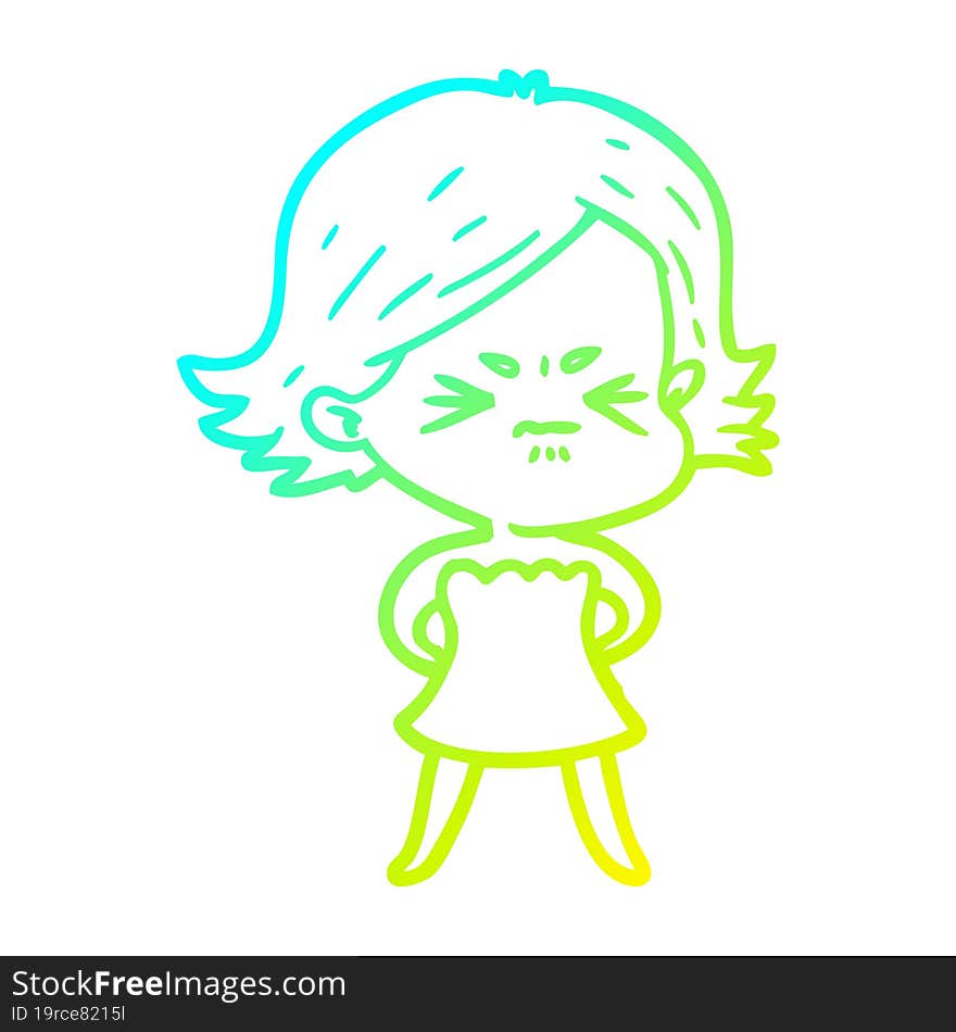 cold gradient line drawing cartoon angry woman