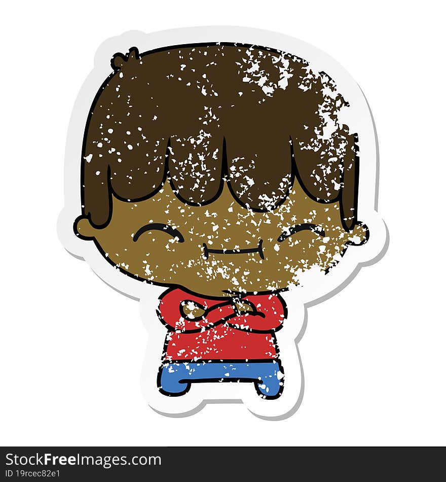 distressed sticker cartoon of kawaii cute boy