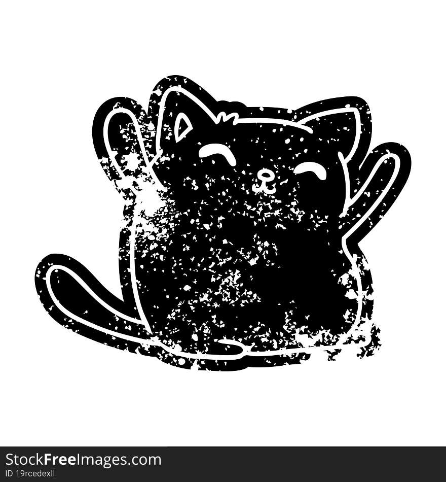 grunge distressed icon of cute kawaii cat. grunge distressed icon of cute kawaii cat