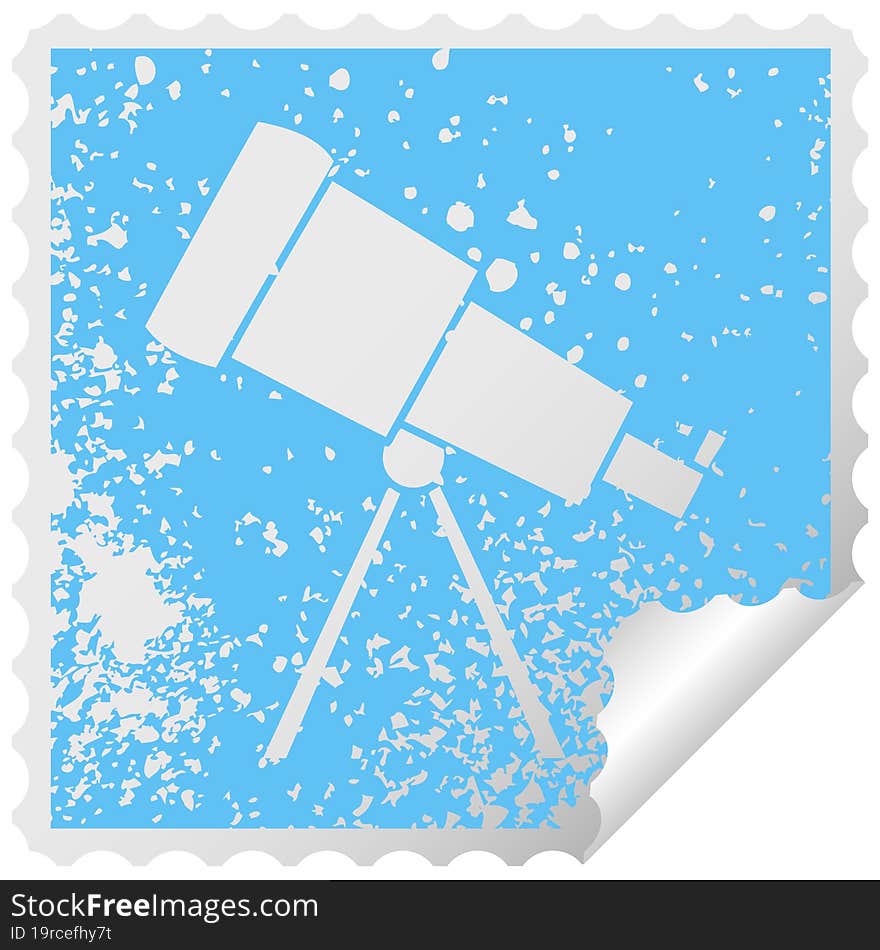 distressed square peeling sticker symbol of a telescope