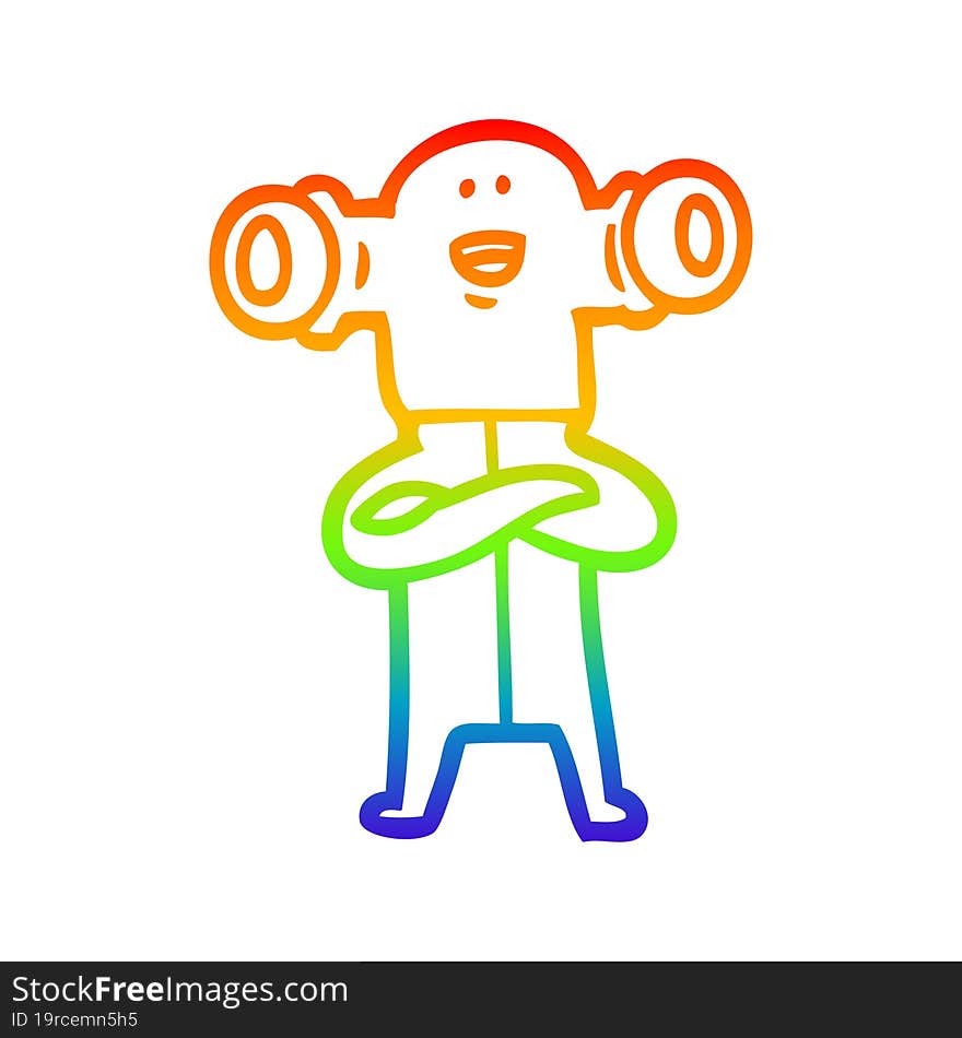 rainbow gradient line drawing of a friendly cartoon alien