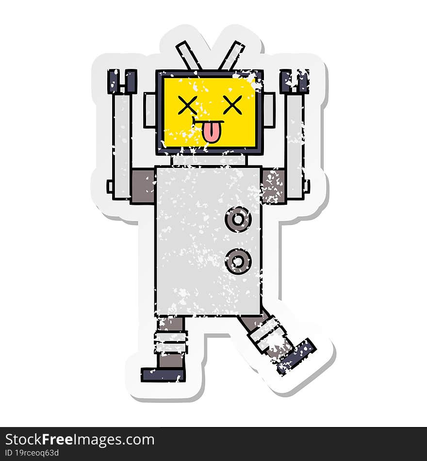 distressed sticker of a cute cartoon robot