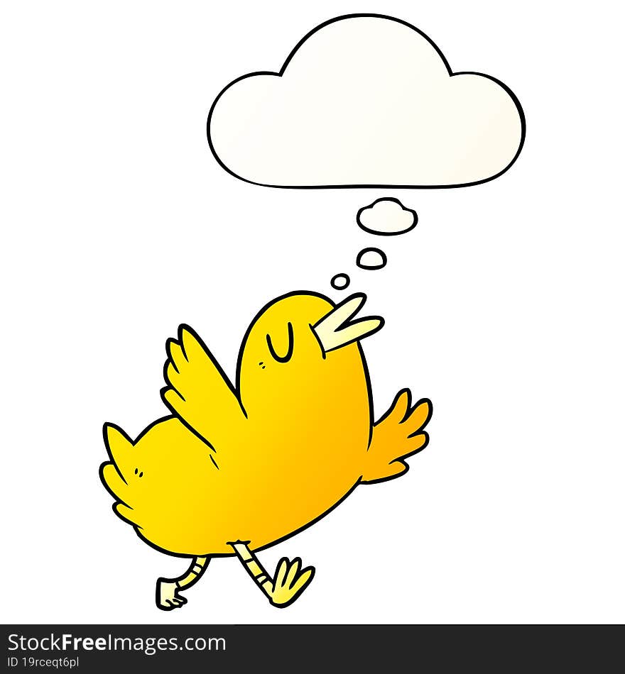 cartoon happy bird with thought bubble in smooth gradient style