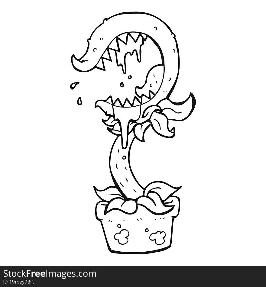 freehand drawn black and white cartoon carnivorous plant