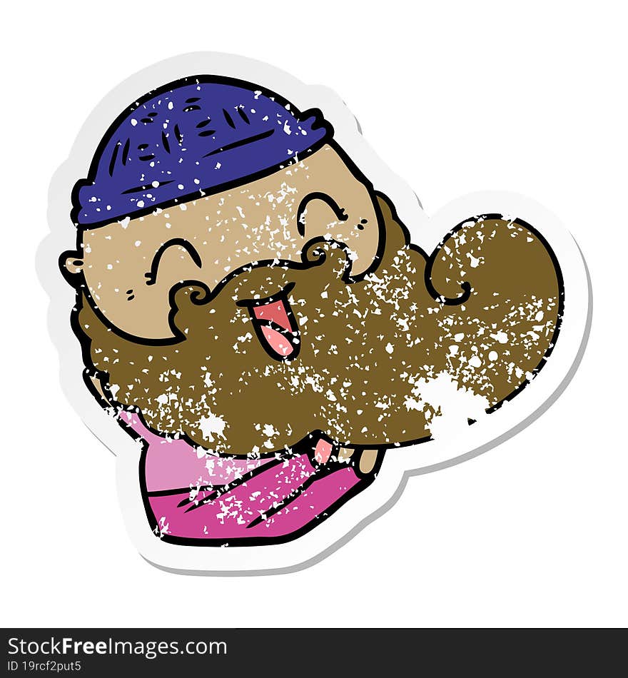 distressed sticker of a happy bearded man