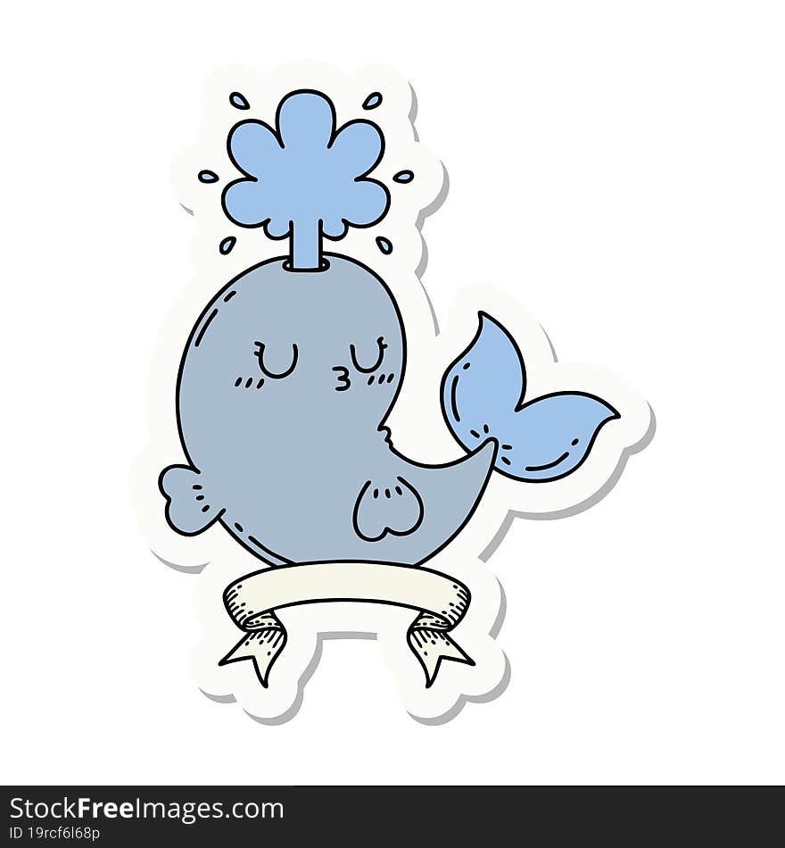 sticker of tattoo style happy squirting whale character