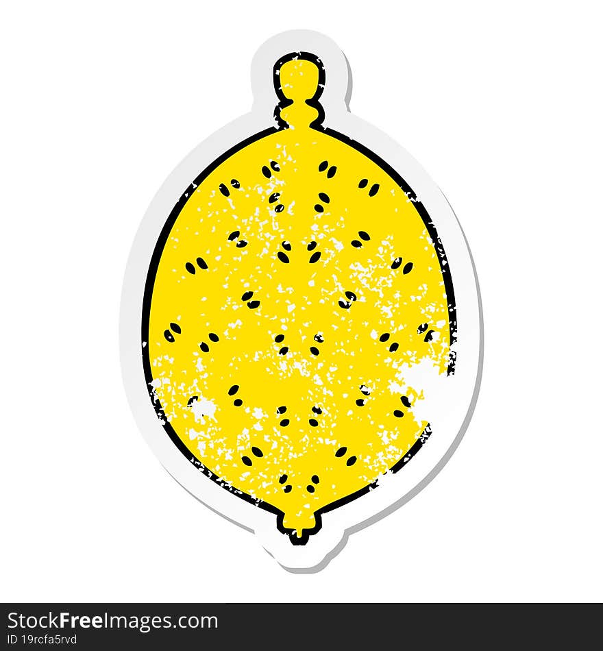 distressed sticker of a quirky hand drawn cartoon lemon