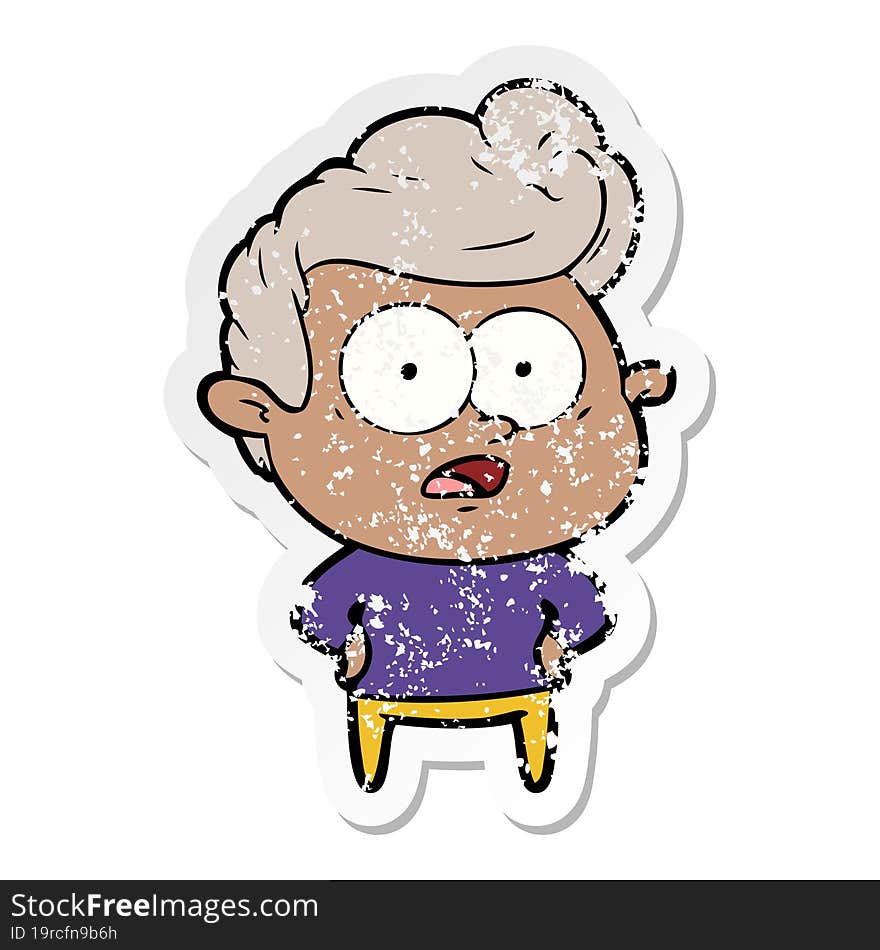 Distressed Sticker Of A Cartoon Staring Man