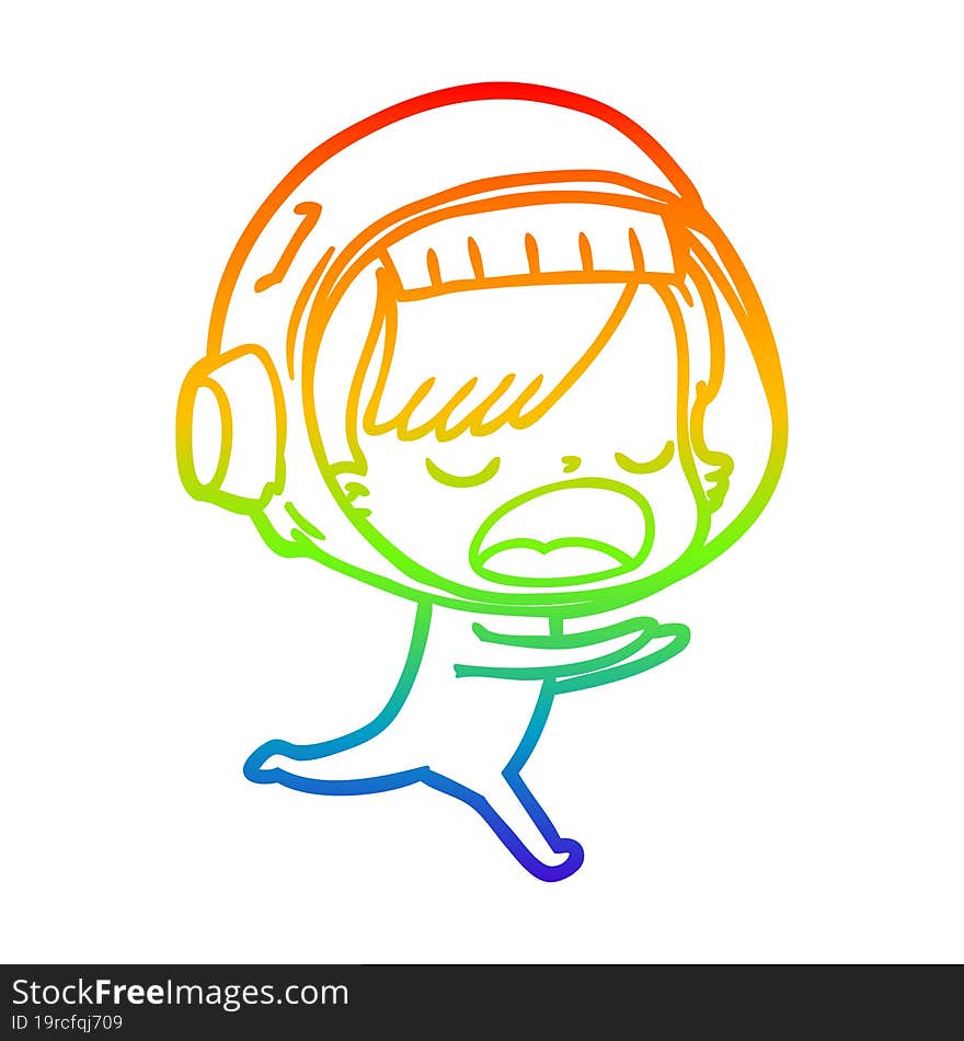 Rainbow Gradient Line Drawing Cartoon Astronaut Woman Running