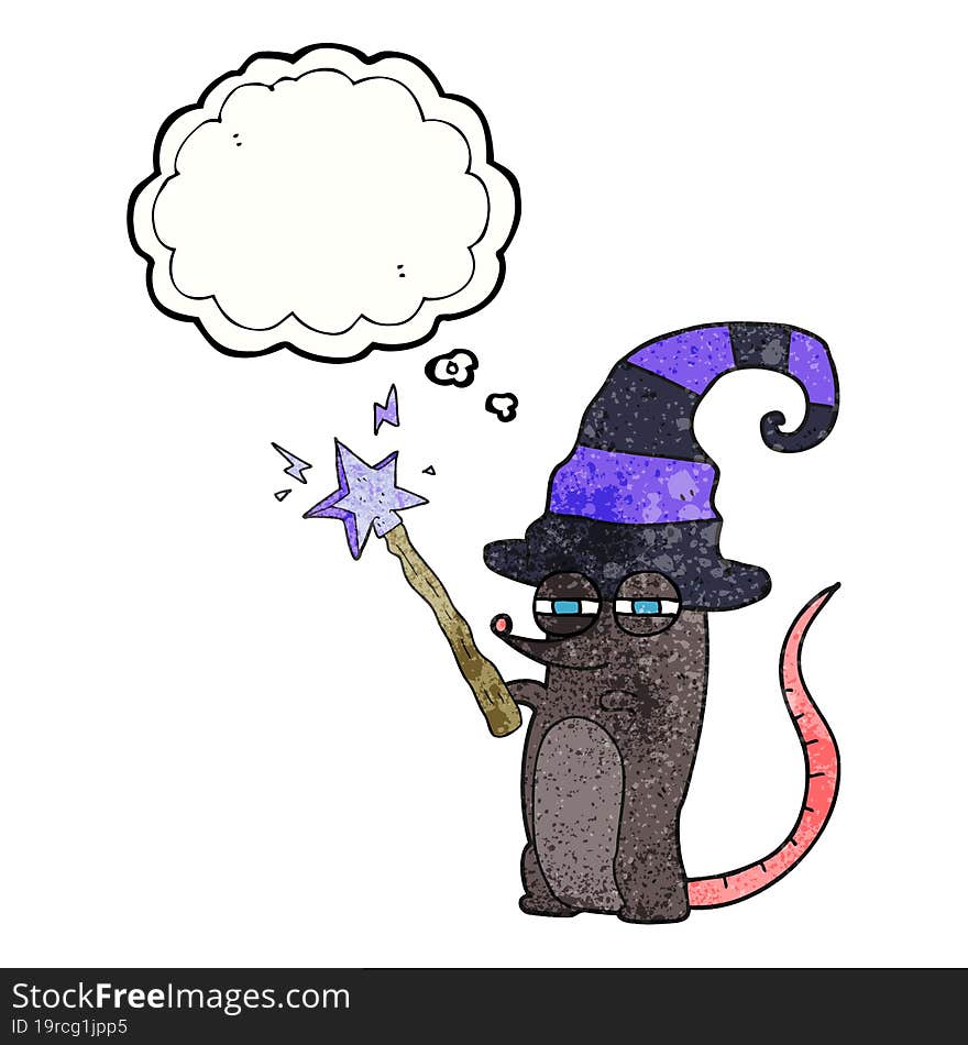 freehand drawn thought bubble textured cartoon magic witch mouse