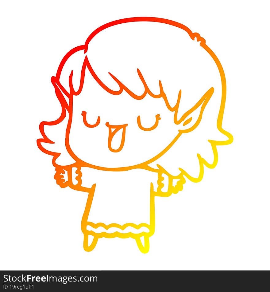 warm gradient line drawing of a cartoon elf girl