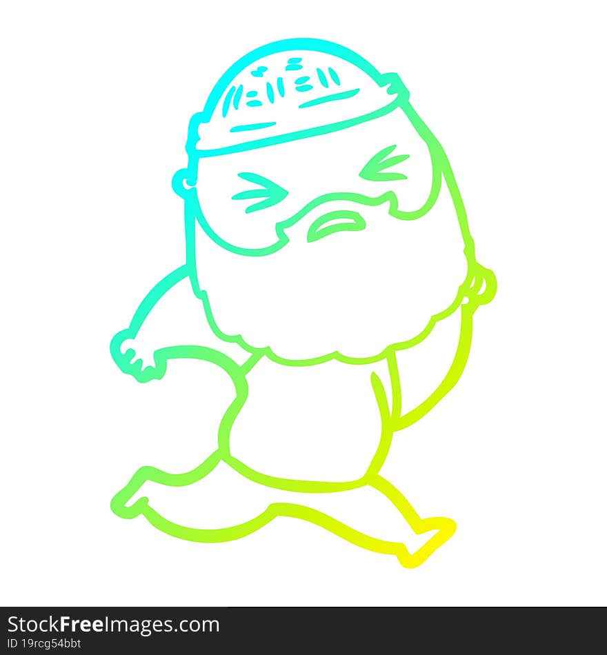 cold gradient line drawing cartoon man with beard