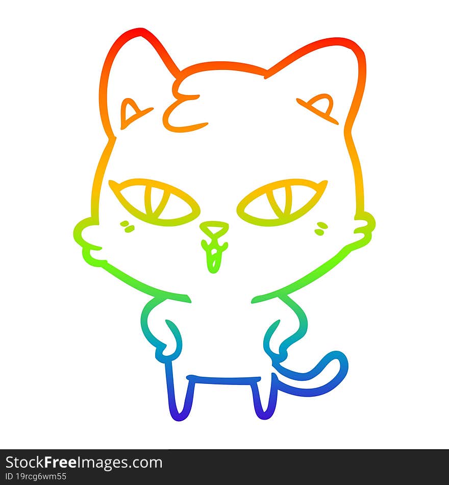 rainbow gradient line drawing of a cartoon cat