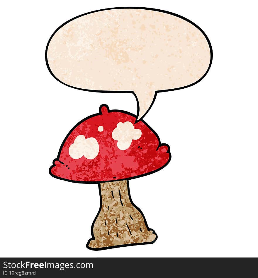 Cartoon Mushroom And Speech Bubble In Retro Texture Style