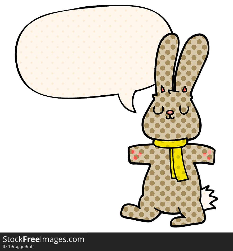 cartoon rabbit with speech bubble in comic book style