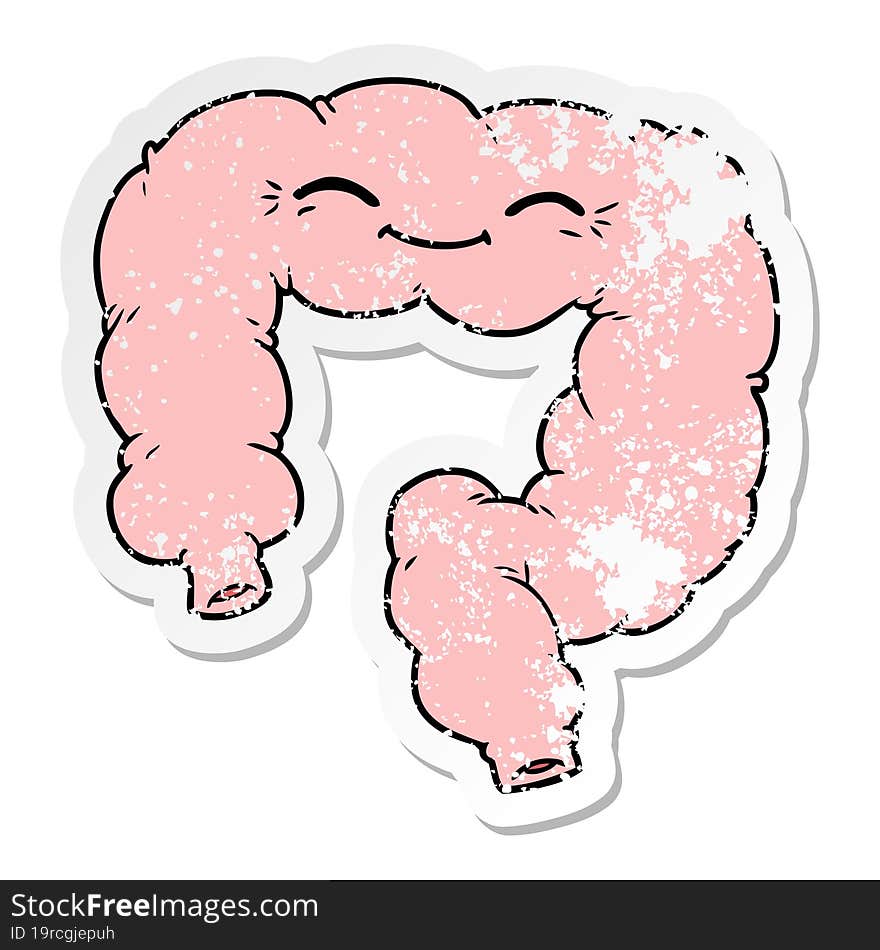 Distressed Sticker Of A Cartoon Happy Colon