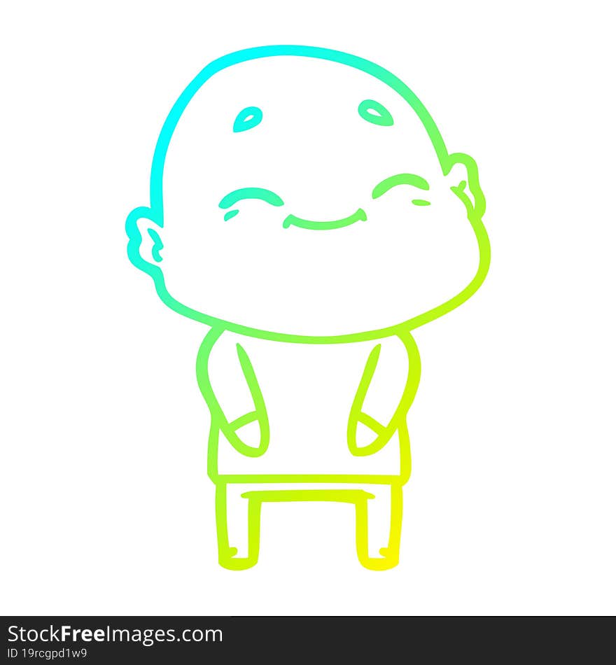 cold gradient line drawing happy cartoon bald man