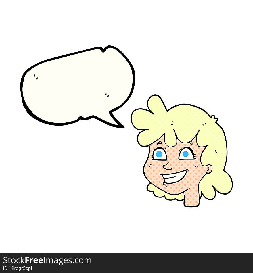 freehand drawn comic book speech bubble cartoon female face