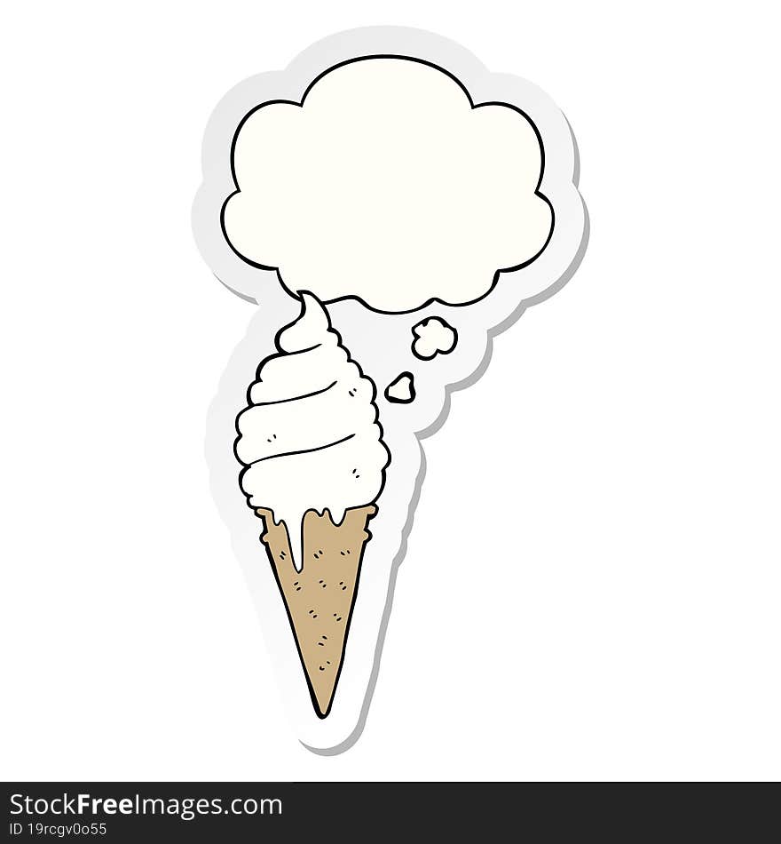 Cartoon Ice Cream And Thought Bubble As A Printed Sticker