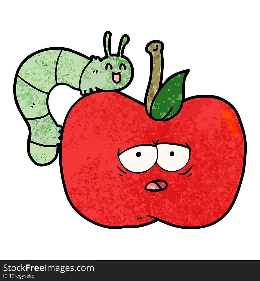 cartoon apple and bug. cartoon apple and bug