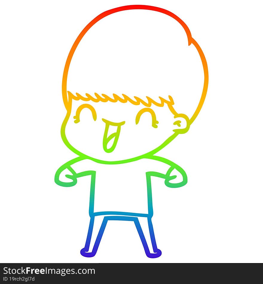 rainbow gradient line drawing of a happy cartoon boy