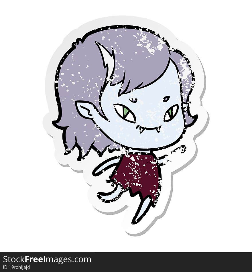 distressed sticker of a cartoon friendly vampire girl running