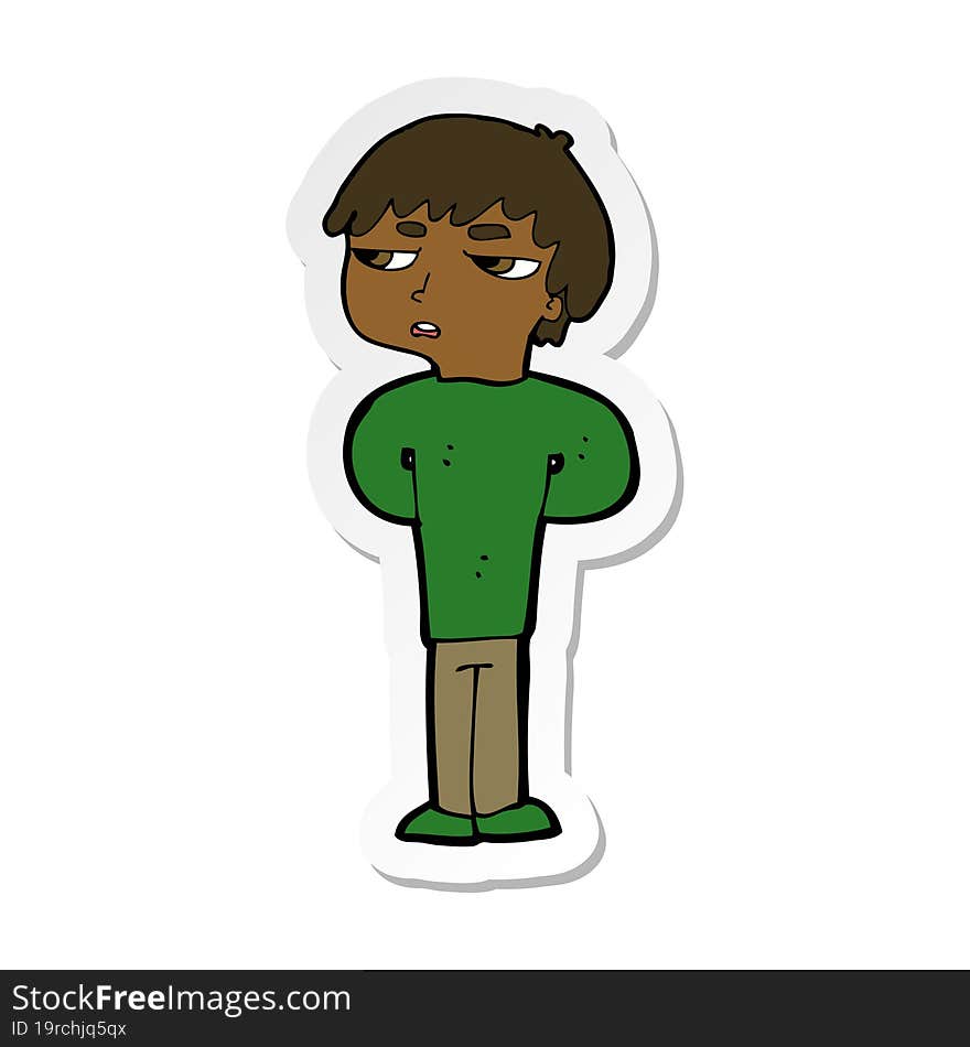 Sticker Of A Cartoon Antisocial Boy