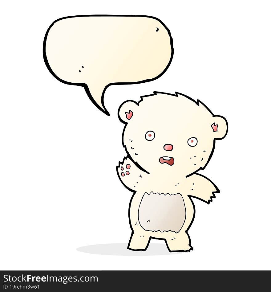 Cartoon Waving Polar Bear Cub With Speech Bubble