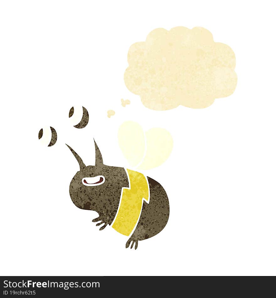 cartoon happy bee with thought bubble