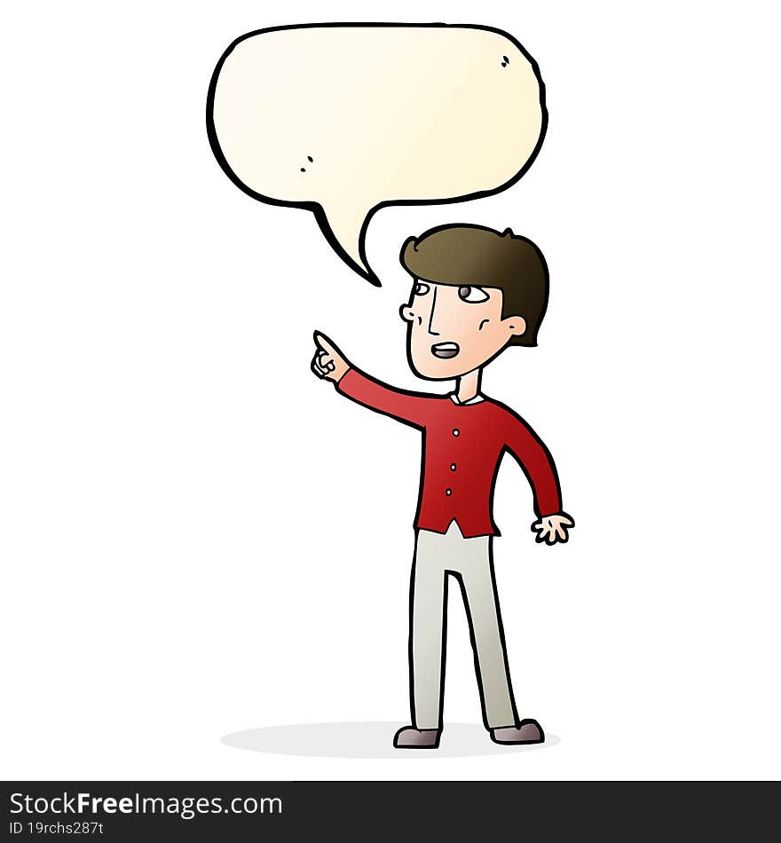 cartoon man pointing with speech bubble