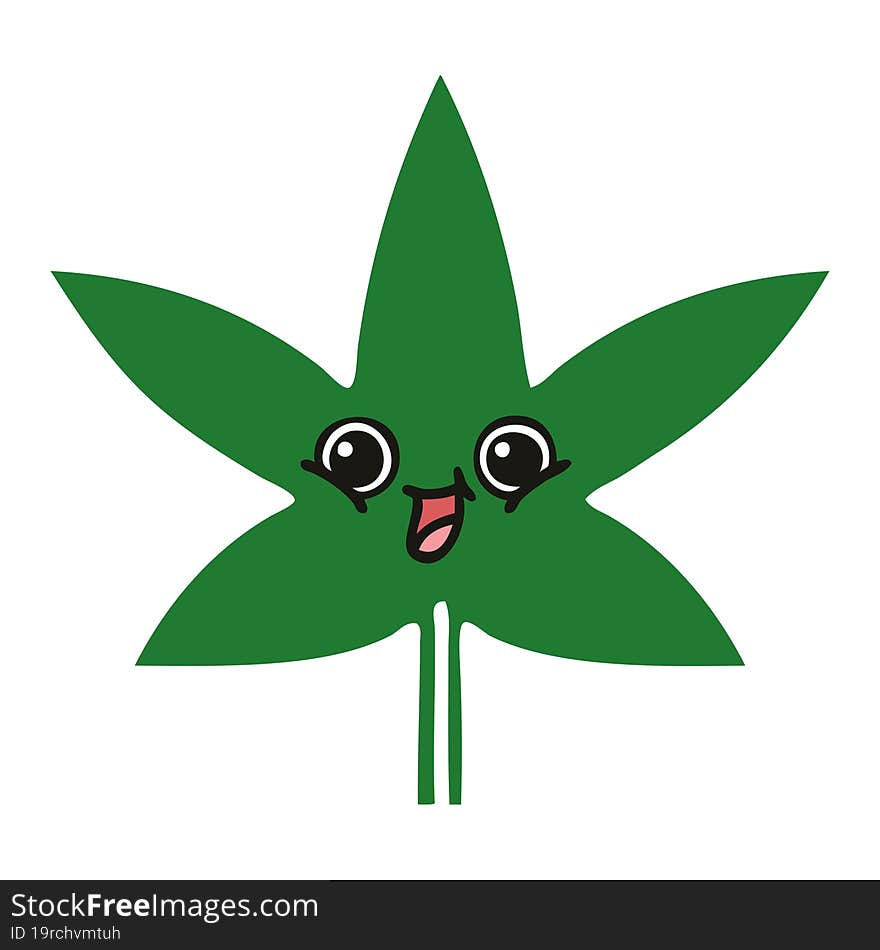 flat color retro cartoon marijuana leaf