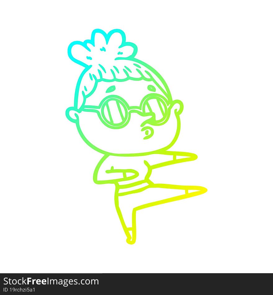 Cold Gradient Line Drawing Cartoon Woman Wearing Glasses