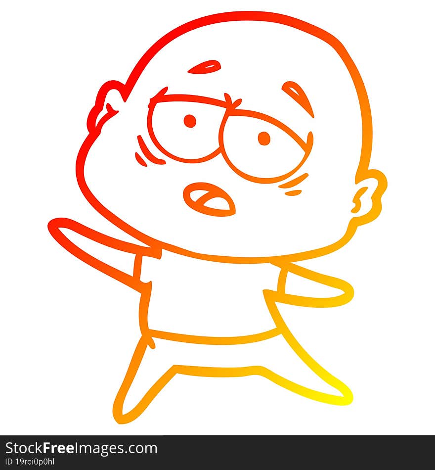 Warm Gradient Line Drawing Cartoon Tired Bald Man