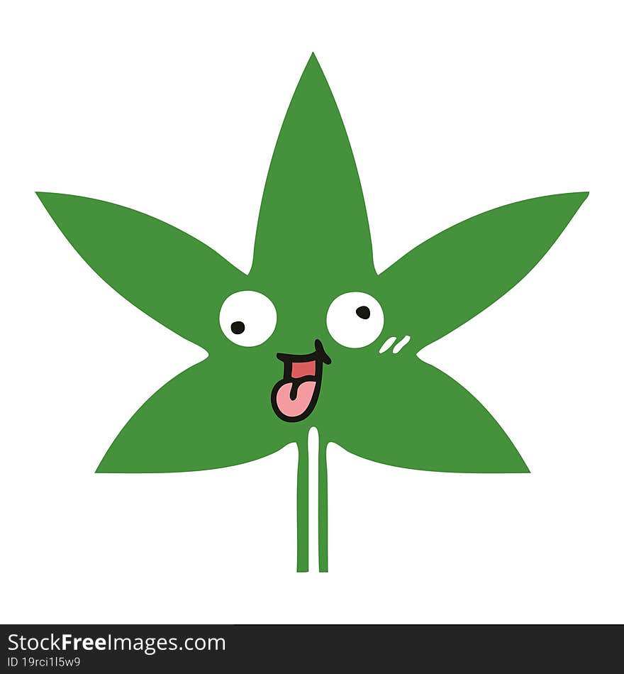 flat color retro cartoon marijuana leaf