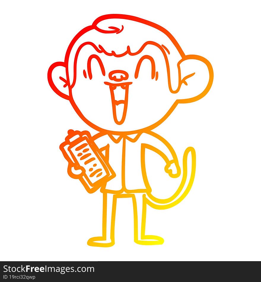 warm gradient line drawing of a cartoon laughing monkey