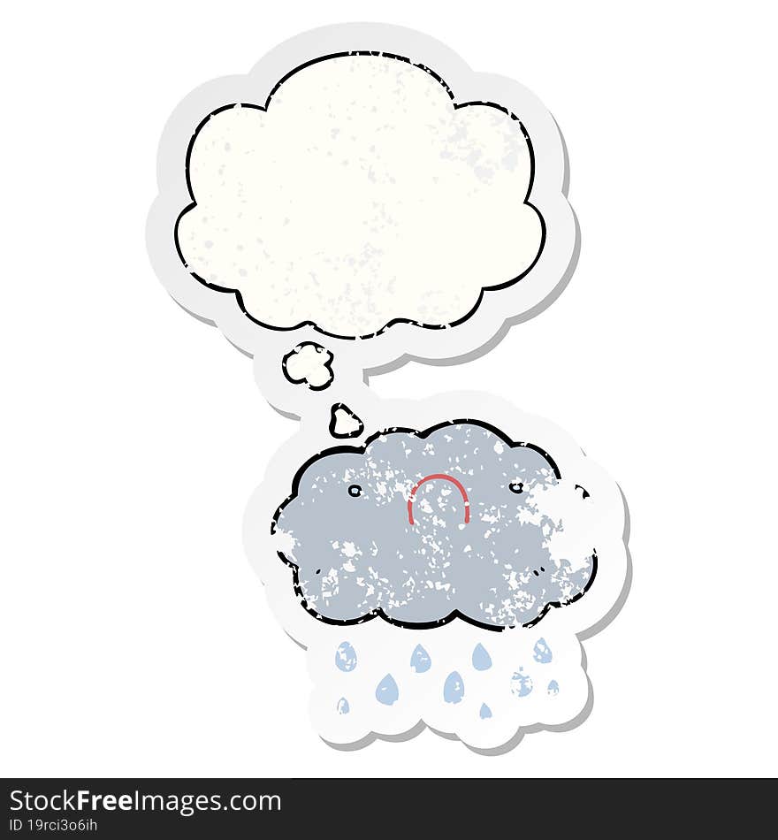 cute cartoon cloud and thought bubble as a distressed worn sticker