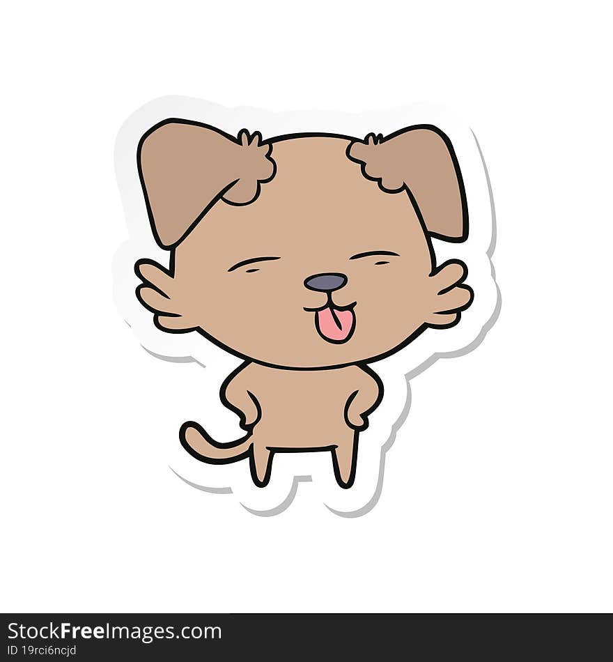 sticker of a cartoon dog sticking out tongue